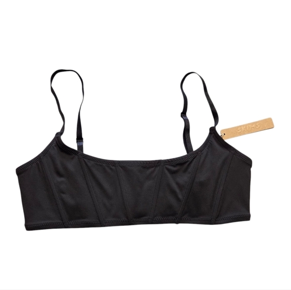 SKIMS Onyx Recycled Corset Bikini Bra Top Swimwear Onyx Black Large NWT - Picture 2 of 5